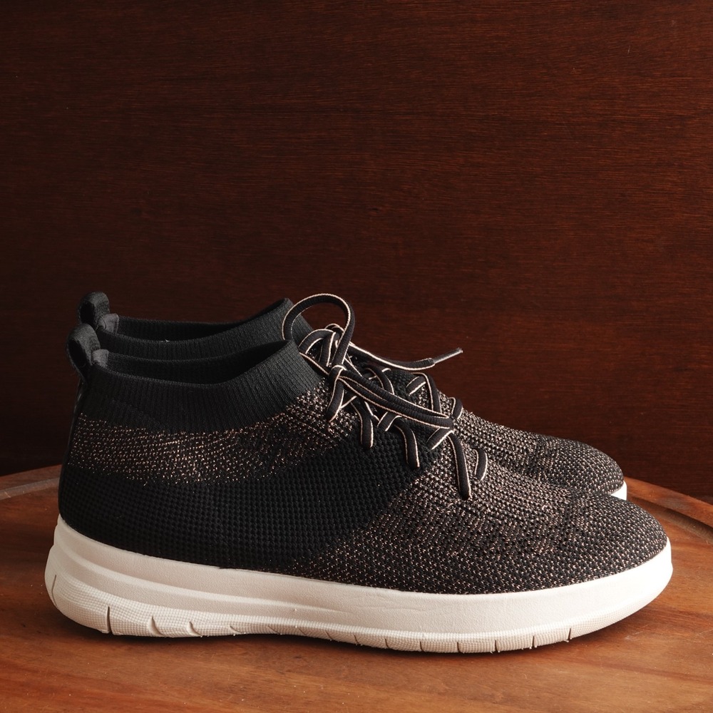 FitFlop Sneakers Womens SZ 9 BLK Uberknit High Lace Up Comfort Walking Shoes